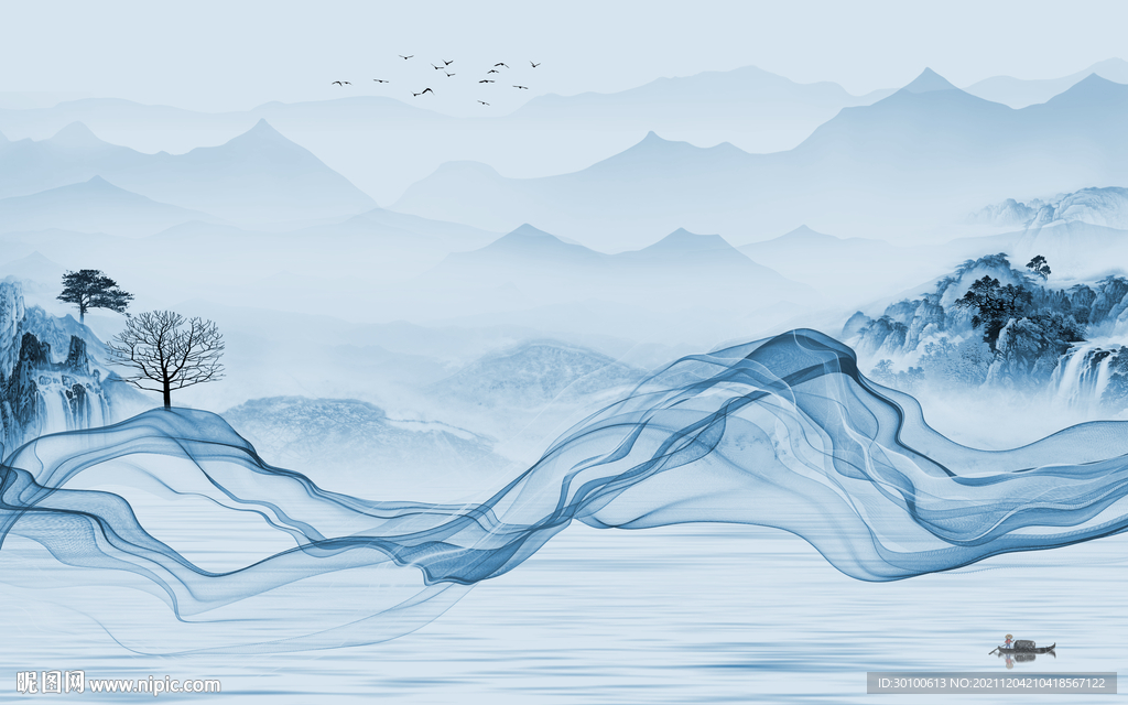 中式 背景墙山水 TIF分层画