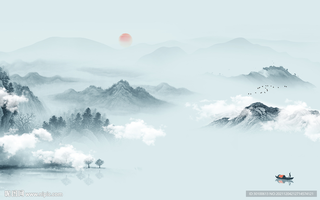 高清 背景墙山水 TIF分层画