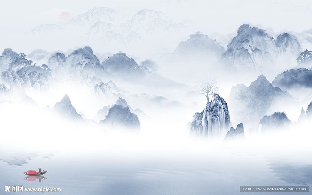 高清 山水客厅墙画 tif分层