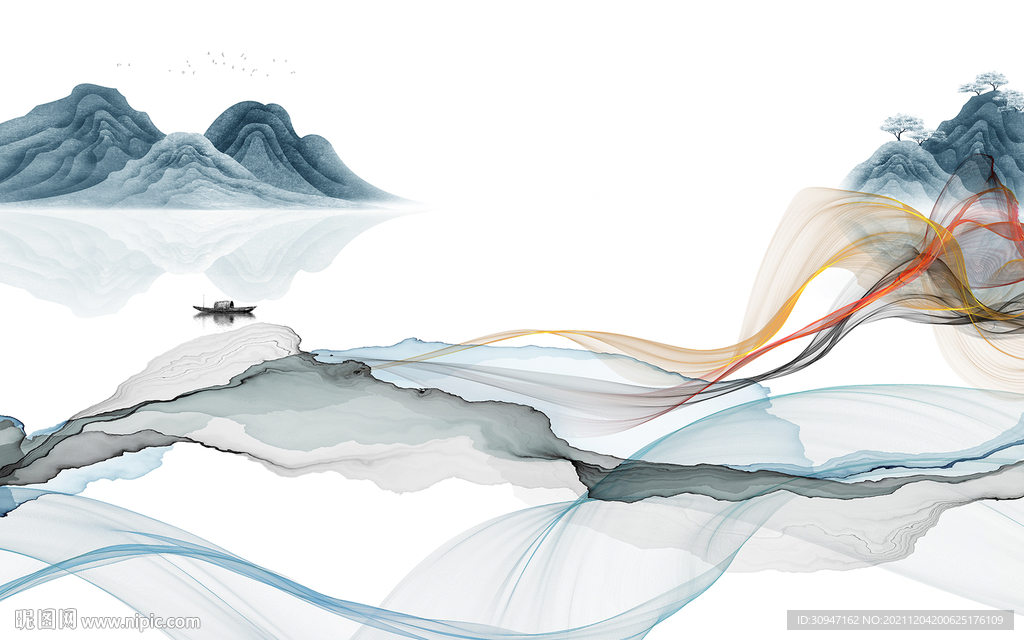 现代客厅意境山水 TIF分层