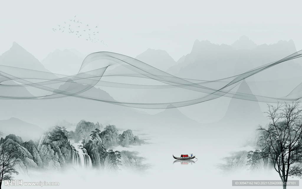 新中式客厅意境山水 TIF分层