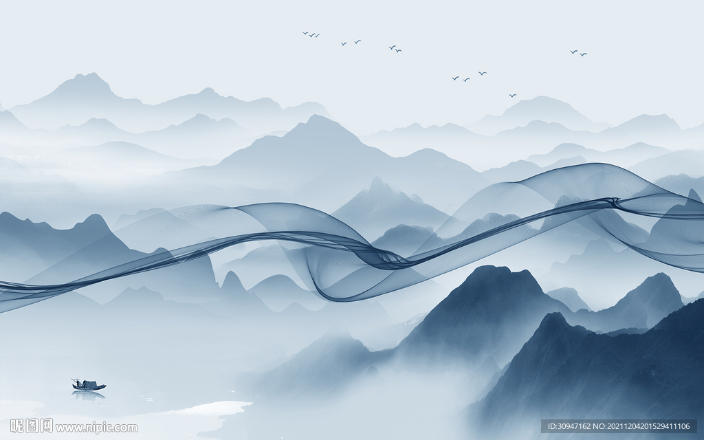 高清 客厅意境山水 TIF分层