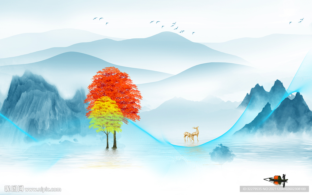 新款 高清墙画山水 TIF分层