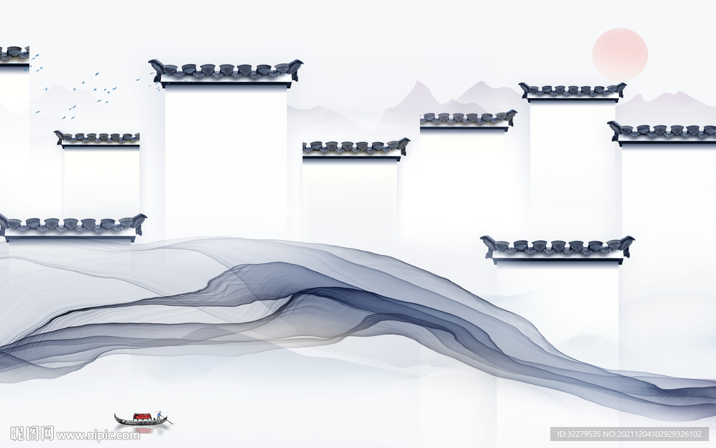 徽派高清墙画山水 TIF分层