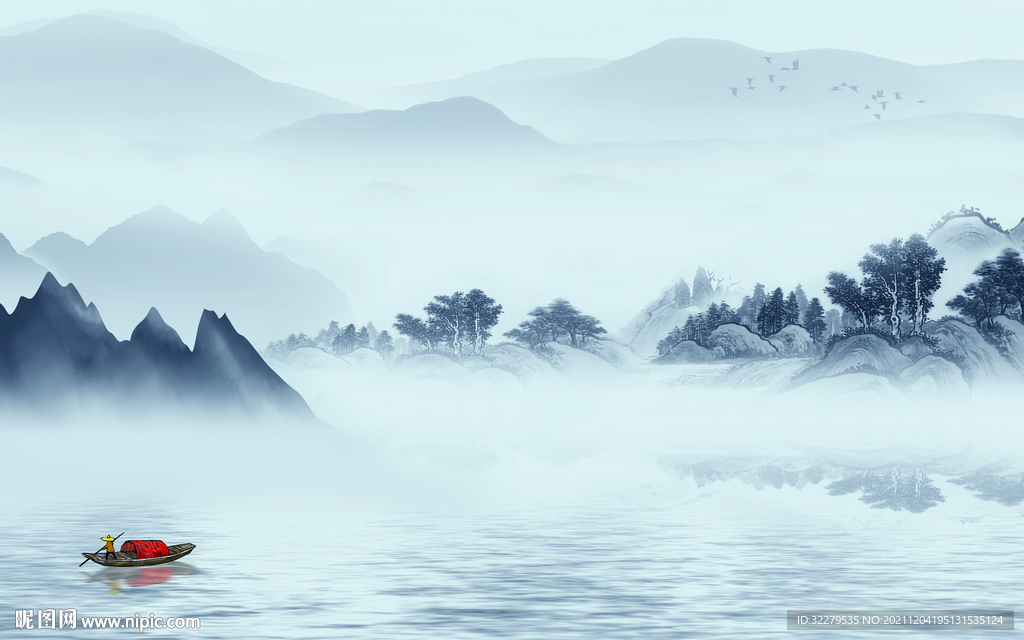 新中式高清墙画山水 TIF分层