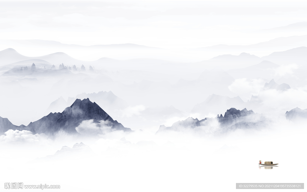 中式 高清墙画山水 TIF分层