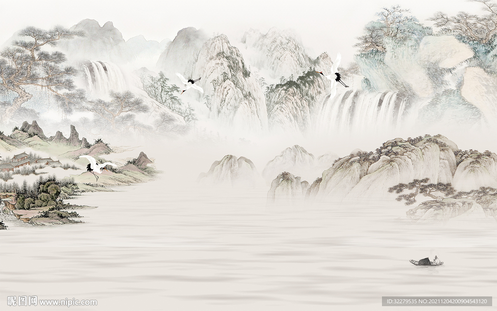 现代 高清墙画山水 TIF分层