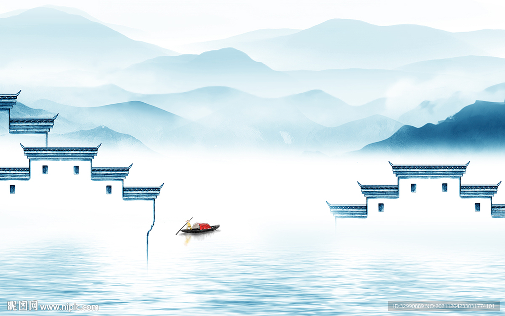 徽派高端山水墙画 TIF分层