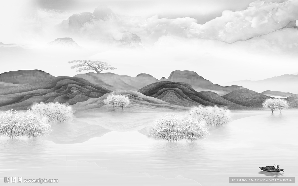 高端现代灰色山水 TIF分层