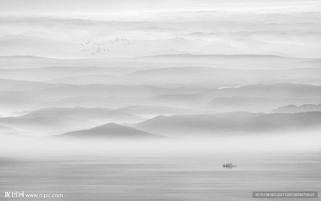 新中式水墨山水画背景墙