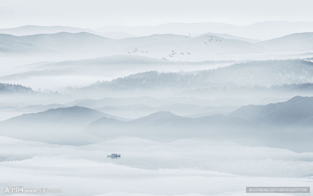 新中式水墨山水背景墙