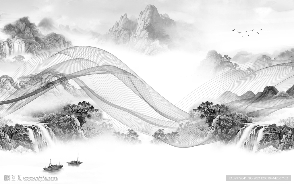 大气 山水客厅背景 tif分层