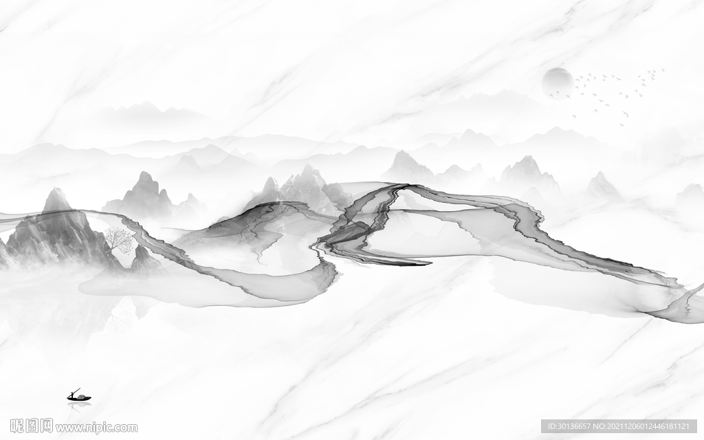 中国风现代灰色山水 TIF分层