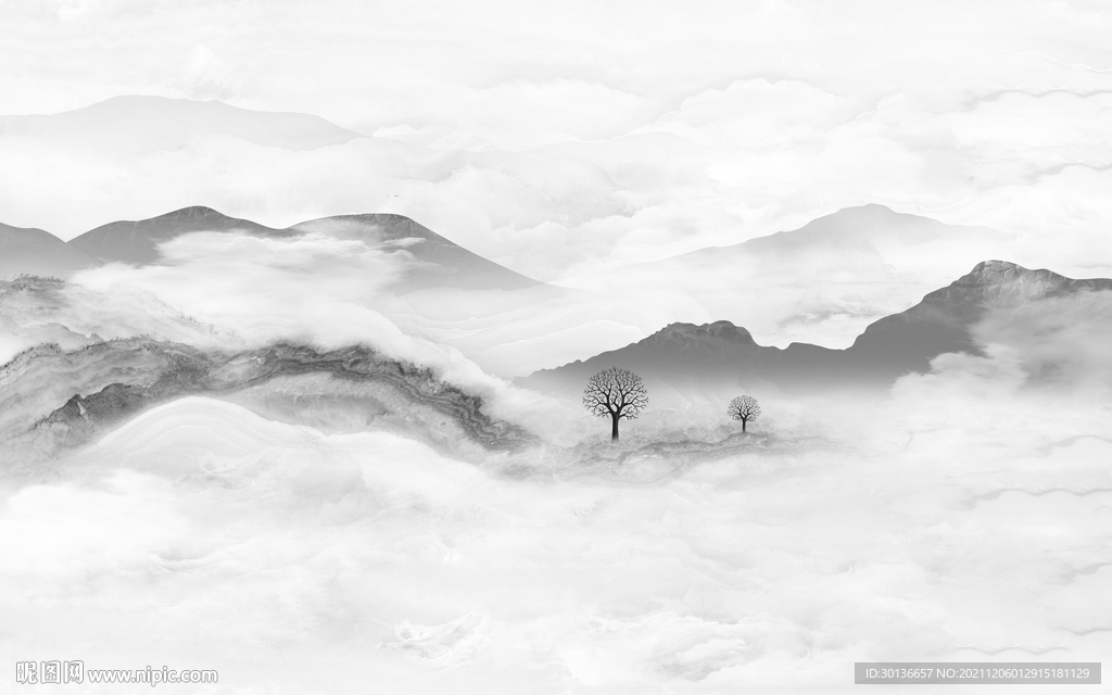 中式 现代灰色山水 TIF分层