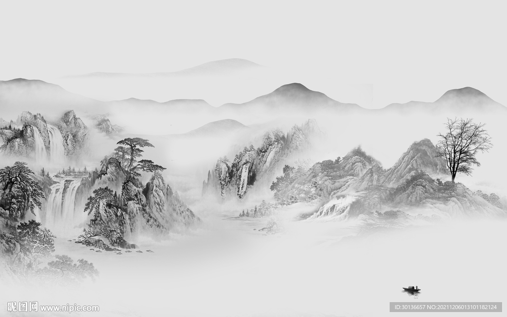 简约现代灰色山水 TIF分层