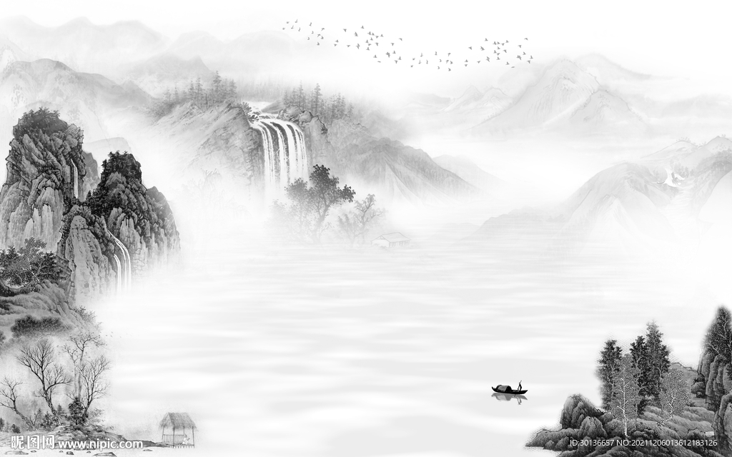 高档 现代灰色山水 TIF分层