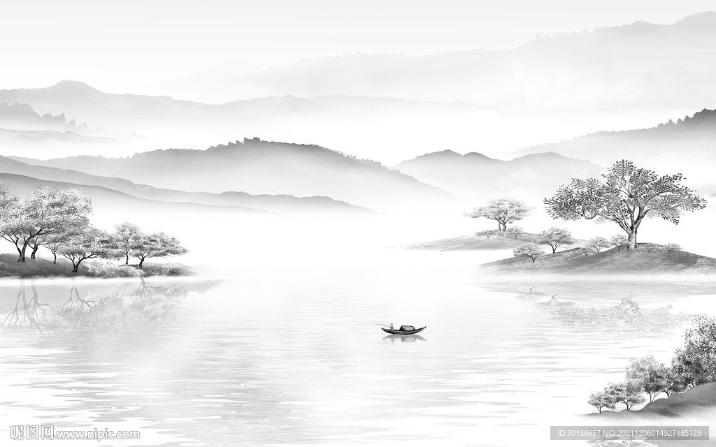 最新意境灰色山水 TIF分层