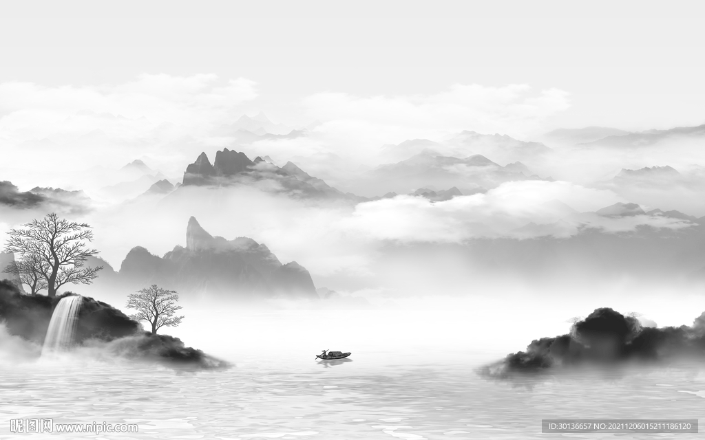 意境简约灰色山水 TIF分层