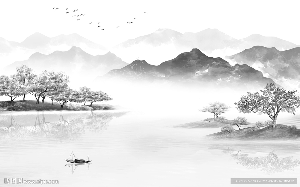 客厅 简约灰色山水 TIF分层