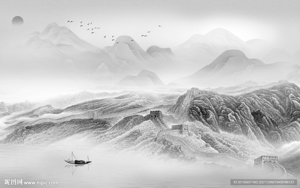 别墅简约灰色山水 TIF分层