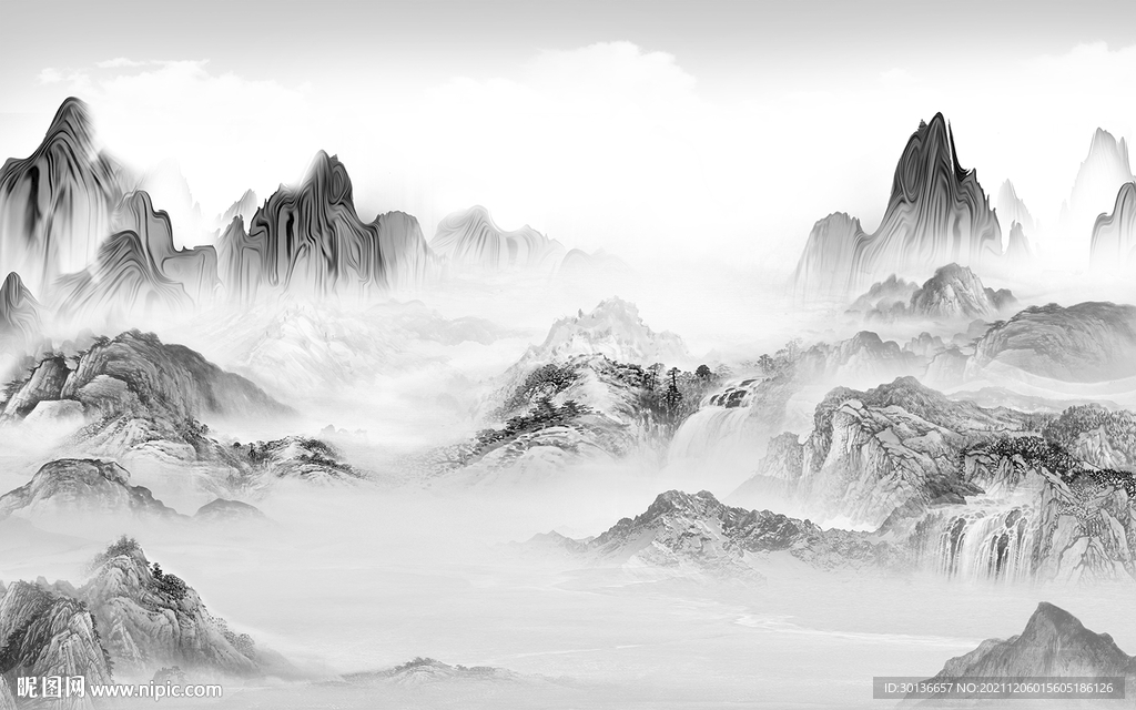 爆款最新灰色山水 TIF分层