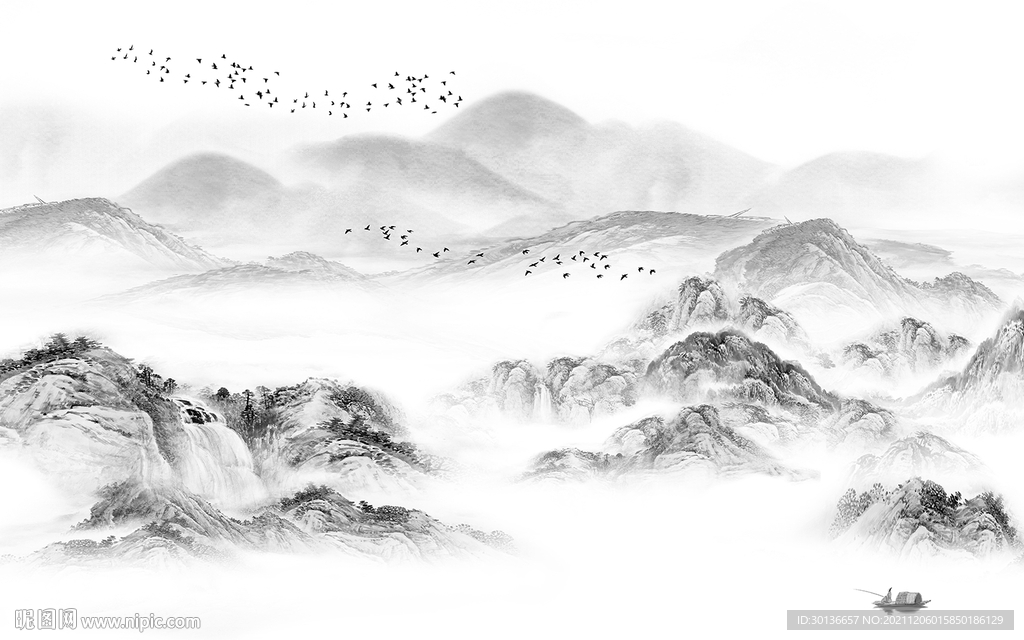 高端 最新灰色山水 TIF分层