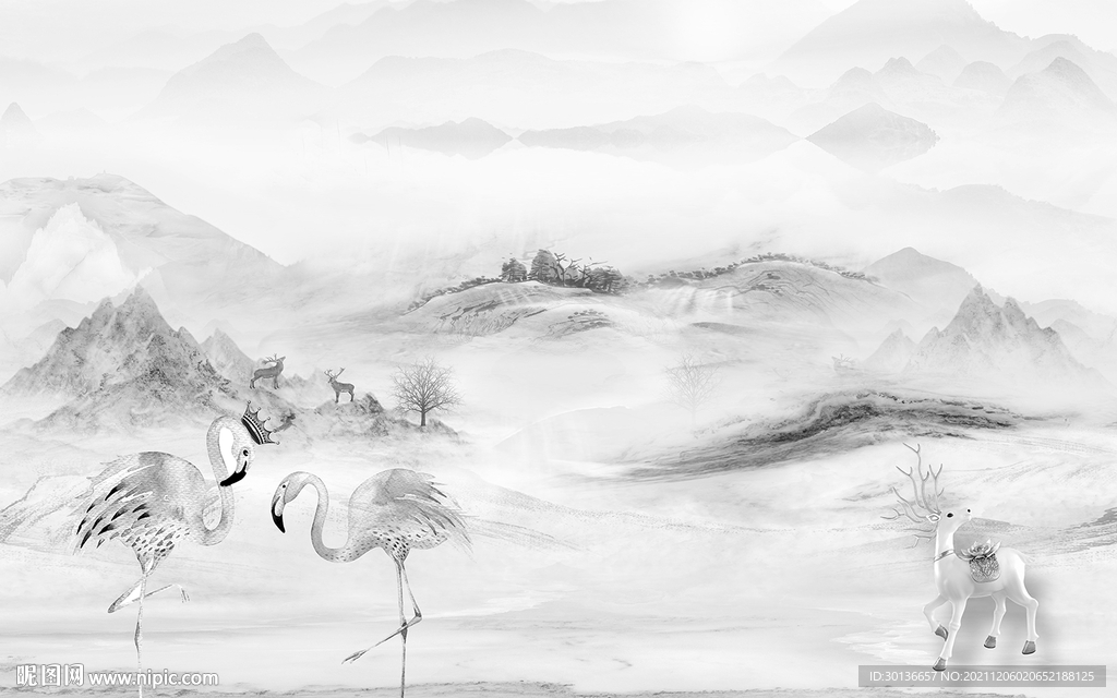 客厅最新灰色山水 TIF分层