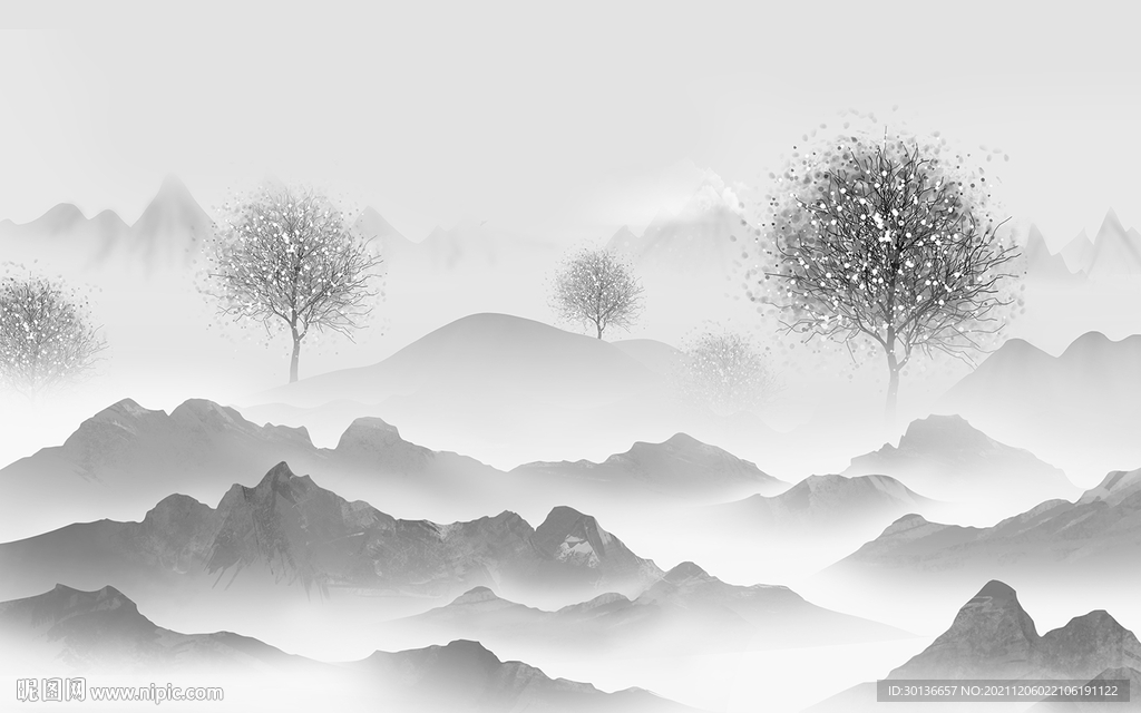 高档 最新灰色山水 TIF分层