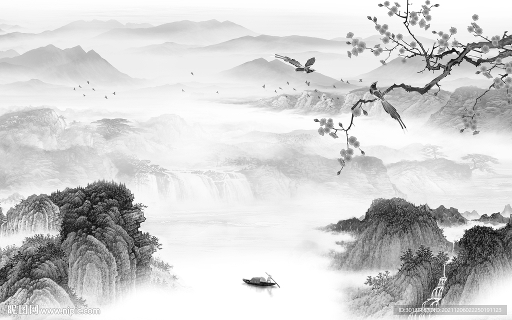 高端简约灰色山水 TIF分层