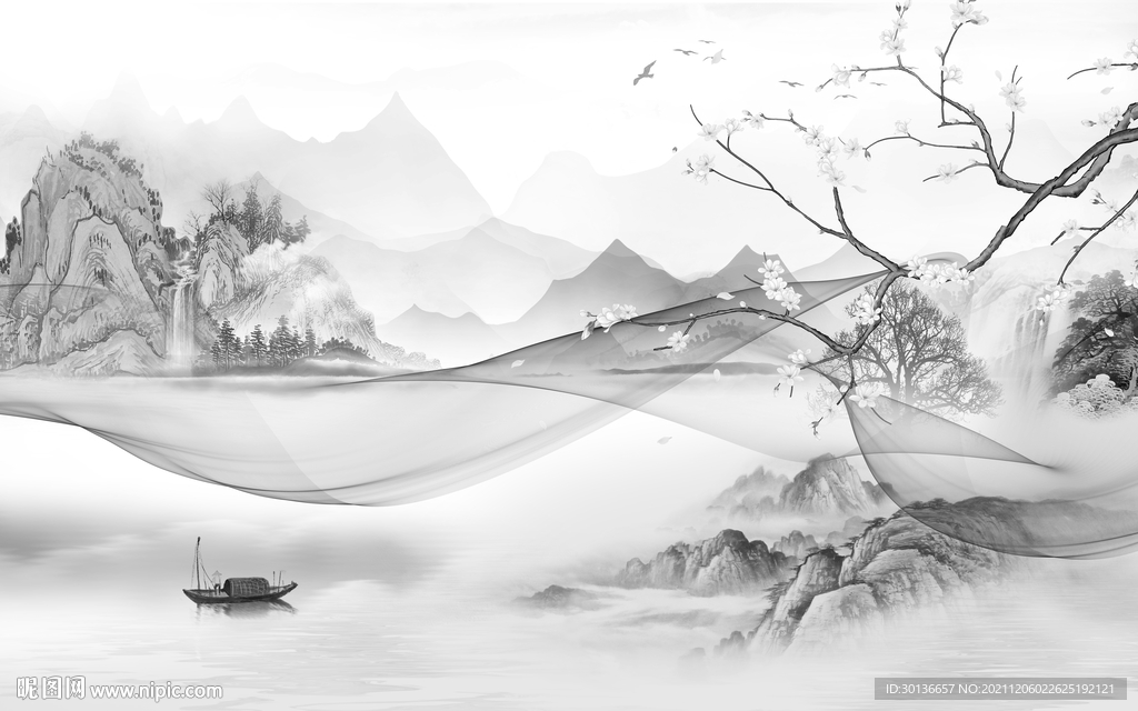 人气简约灰色山水 TIF分层