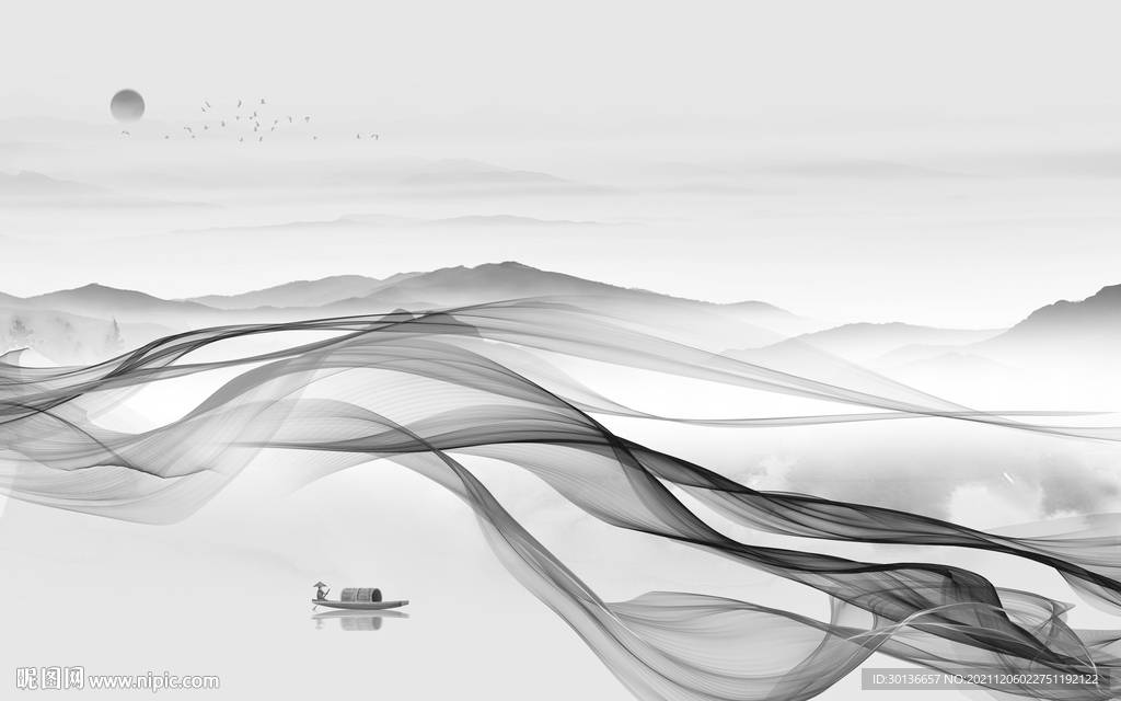 大气 简约灰色山水 TIF分层