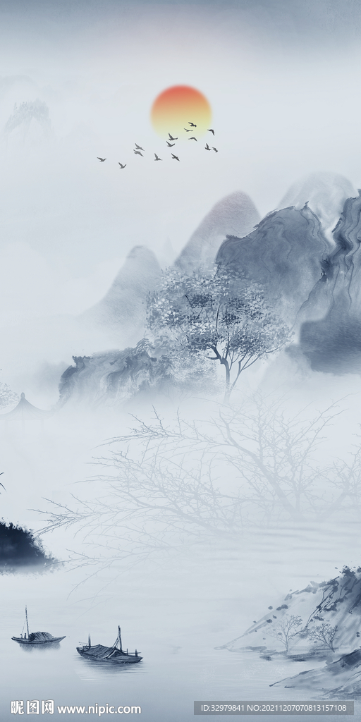 最新玄关山水 TIF分层画 