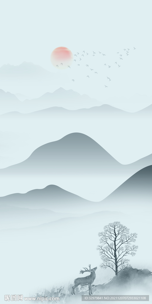 高清玄关山水 TIF分层画 