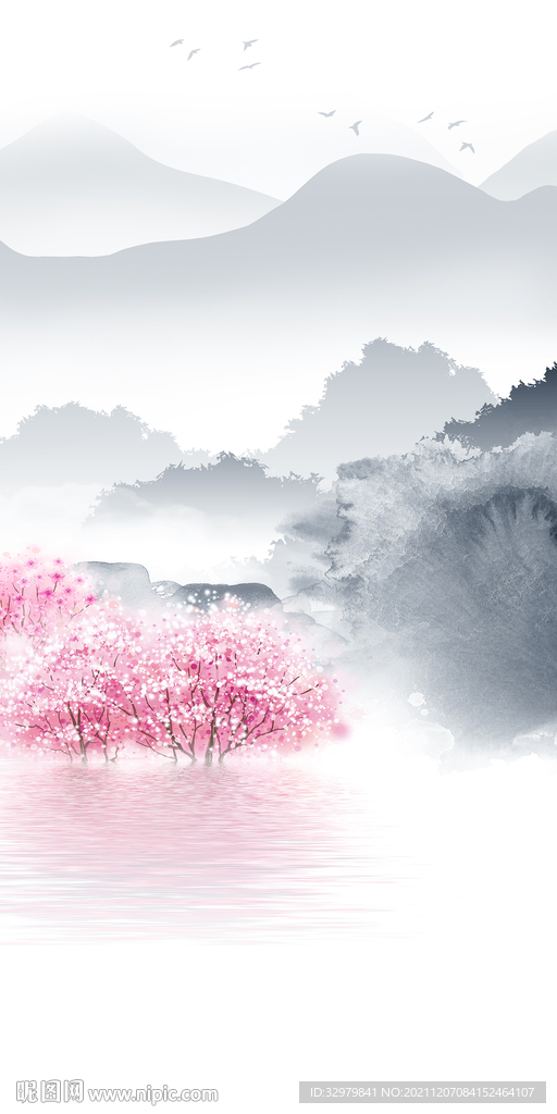 中式玄关山水图 TIF分层 