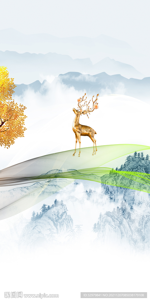 简约玄关山水图 TIF分层 