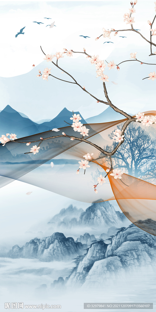 中式 玄关画山水 TIF分层 