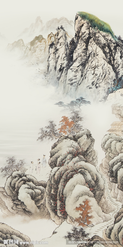 国画玄关画山水 TIF分层 