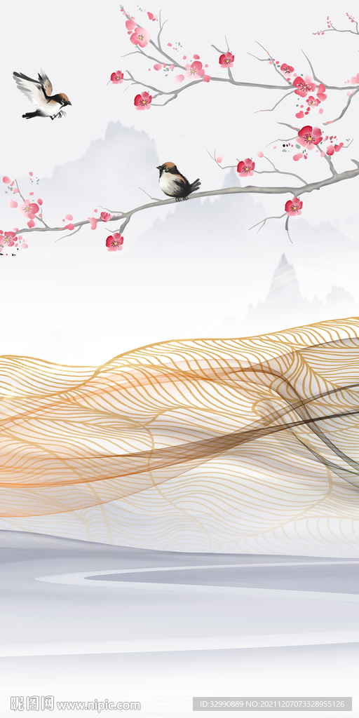 花鸟 简约玄关山水 TIF分层