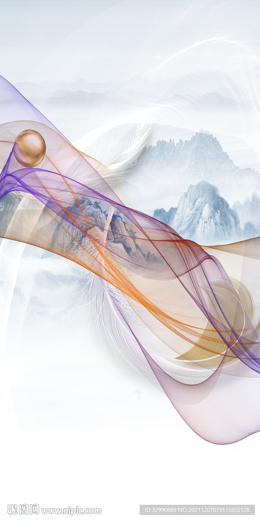 中式最新玄关山水 TIF分层