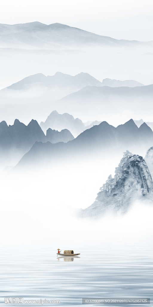 新中式玄关画山水 TIF分层图