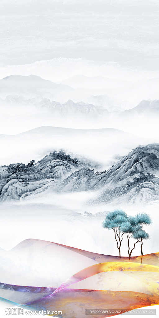 中式 爆款玄关山水 TIF分层