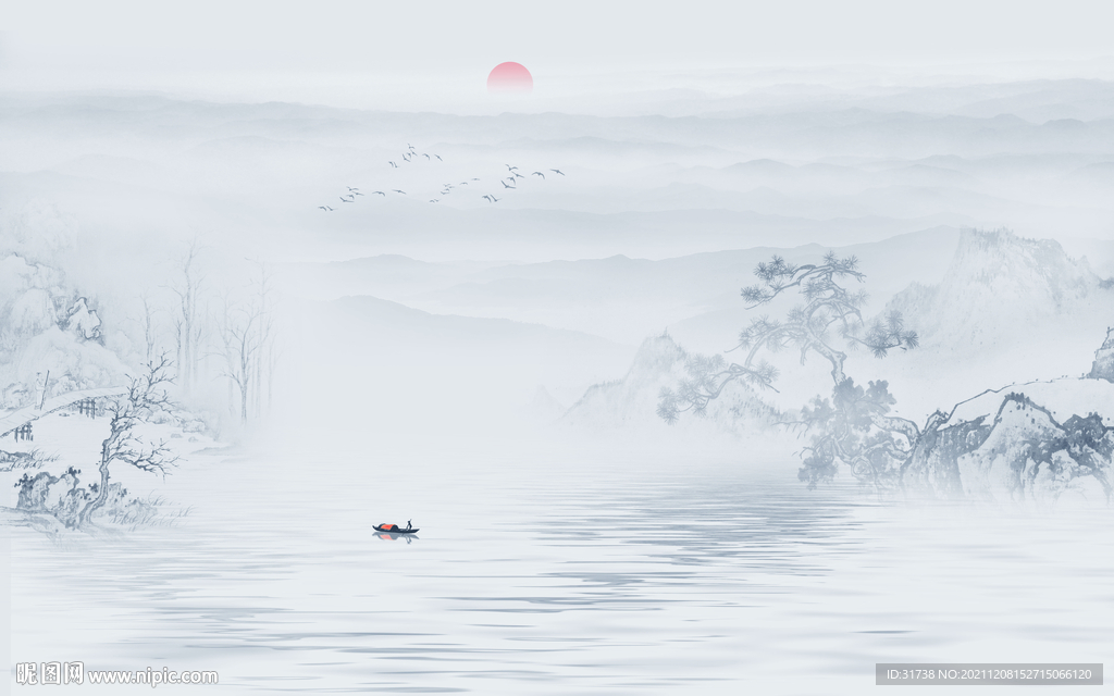 爆款 客厅墙画山水 PSD分层