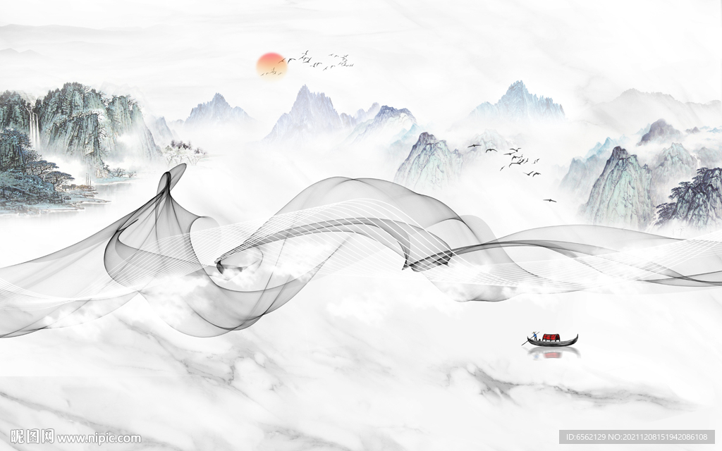 山水国画背景墙