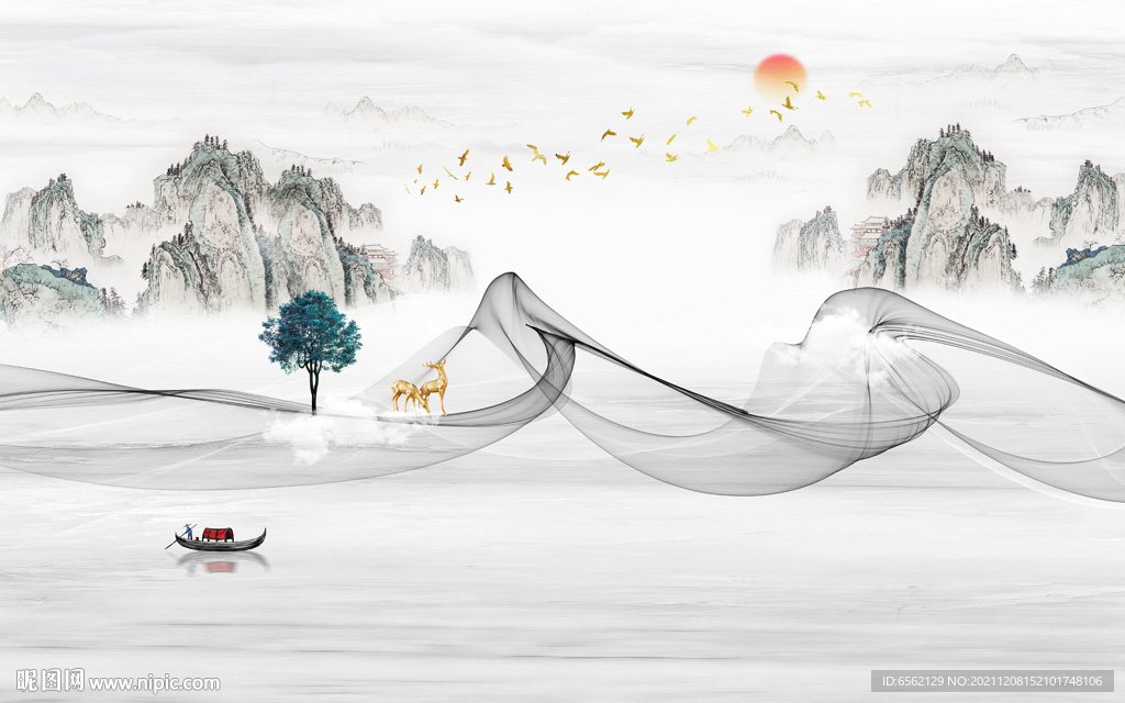 新中式山水背景墙