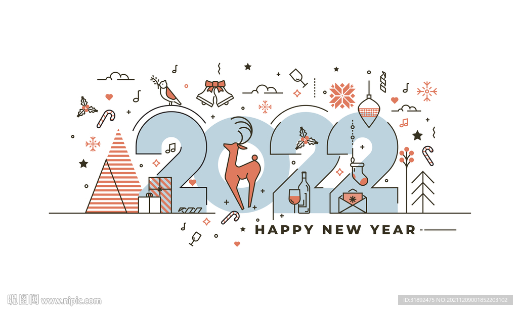 2022圣诞节新年平面线设计