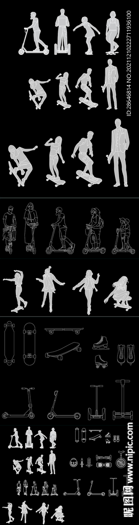 滑板车人物CAD图库