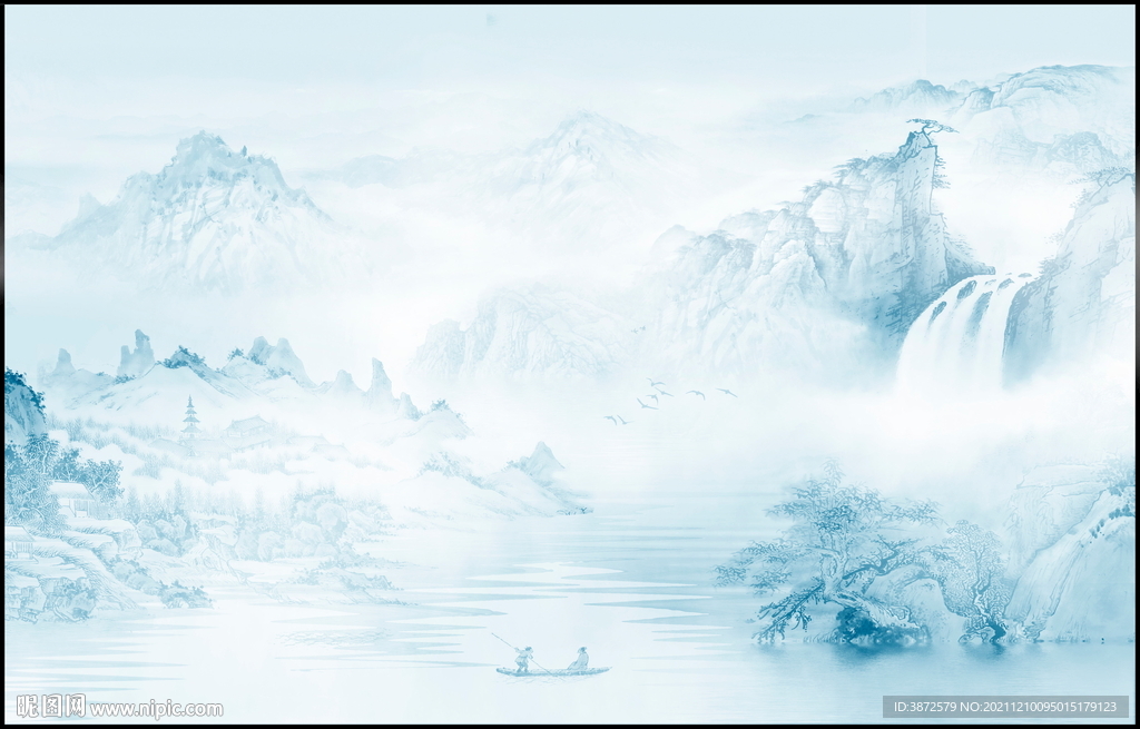 最新客厅墙画山水背景墙