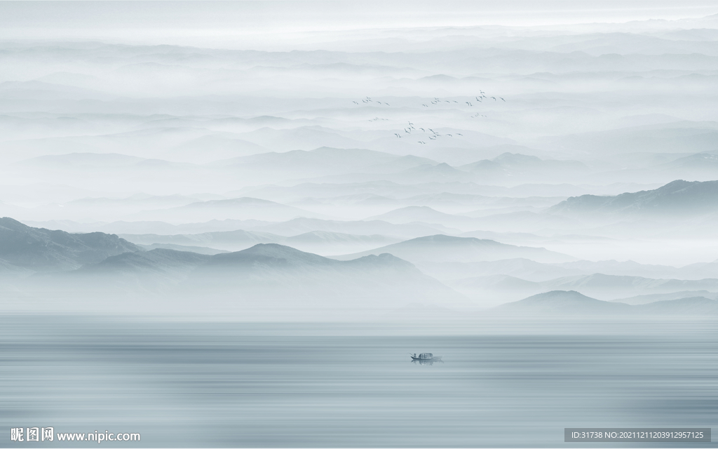 最新中式客厅山水画背景墙