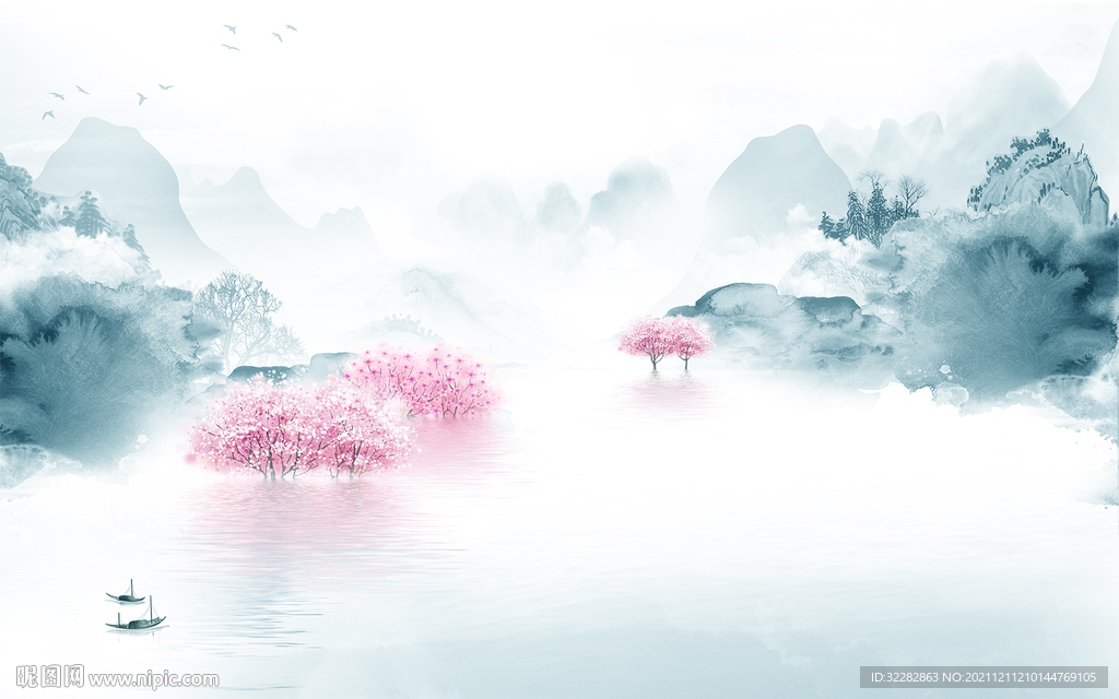 中国风最新客厅山水 TIF分层