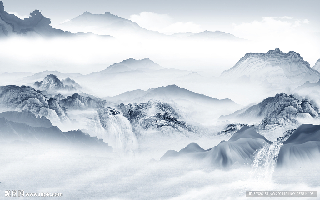 最新 山水客厅画 tif分层图